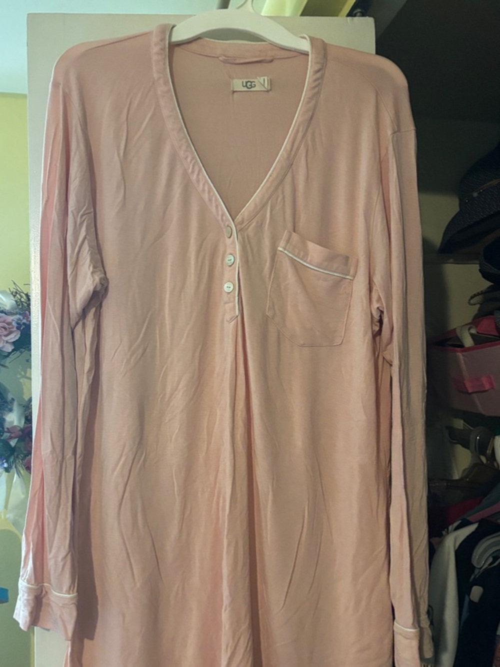 UGG Pale Pink Long Sleeve Henley Nightshirt